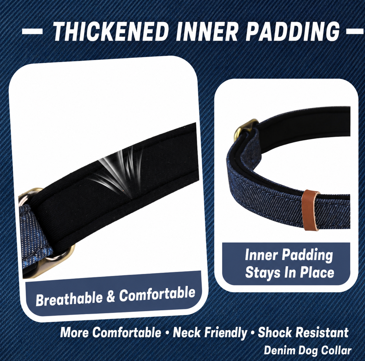 Urban Denim Collar-Comfortable Padded Dog Collar