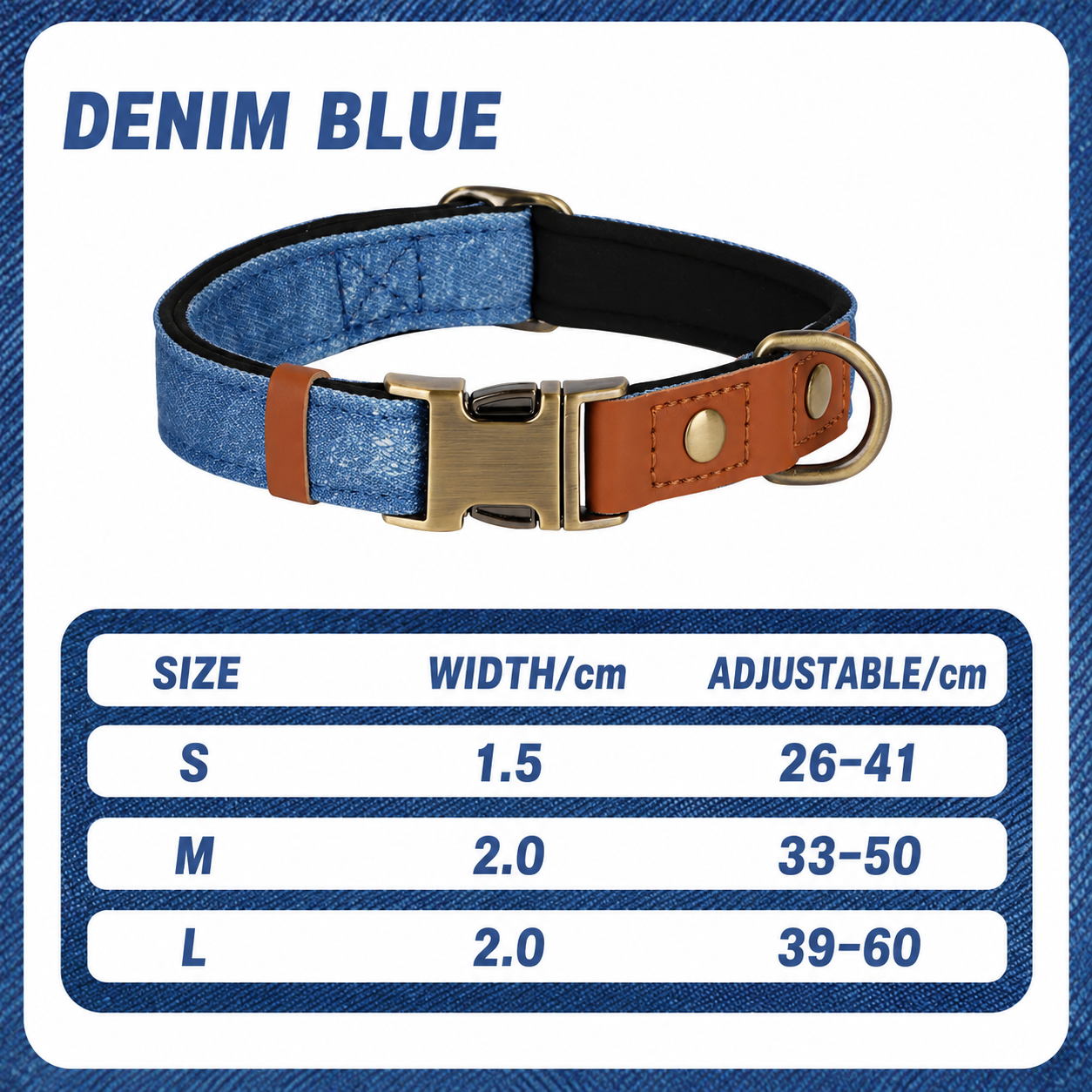 Urban Denim Collar-Comfortable Padded Dog Collar