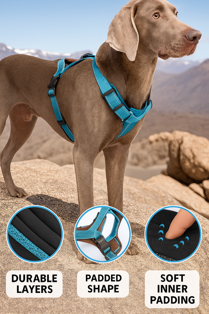 leather handle dog harness with padded design