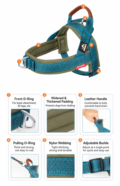 adjustable dog harness with leather handle features