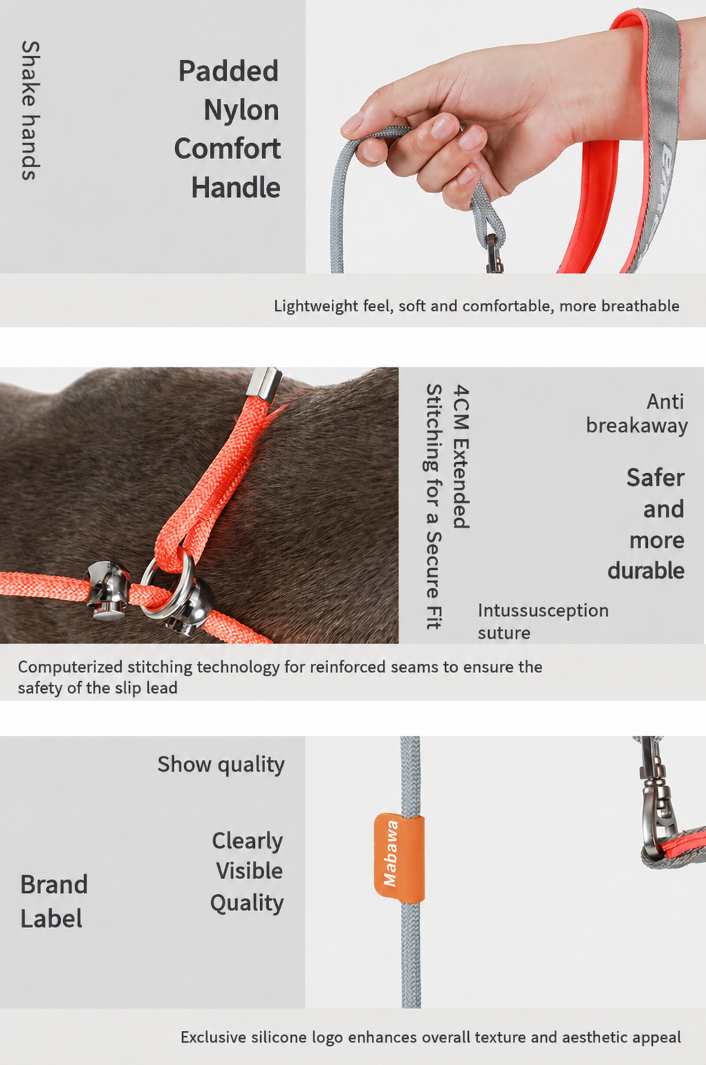 anti choking dog slip lead with padded handle