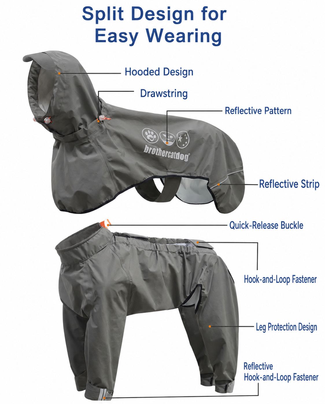 reflective full body dog raincoat features