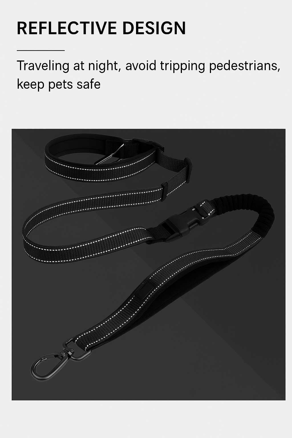  reflective design on a Black dog leash