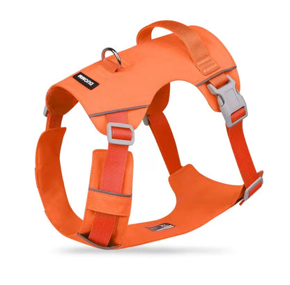 orange breathable waterproof dog harness with reflective details