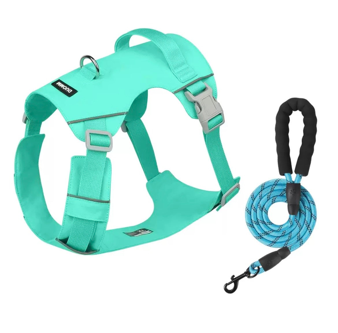 green breathable waterproof dog harness with reflective details