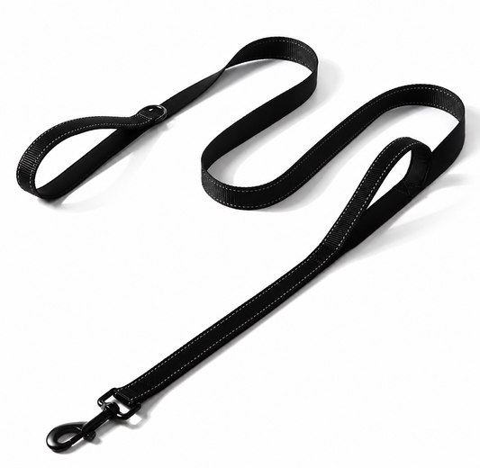 black dual handle dog leash