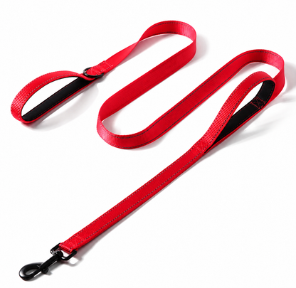 reflective dual handle dog leash with padded grips