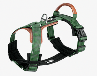 green reflective no pull dog harness with leather handle